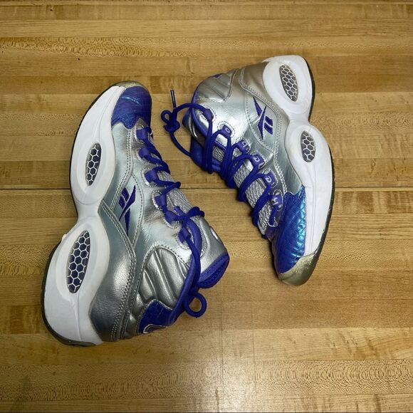 REEBOK QUESTION Allen Iverson SILVER / PURPLE / WHITE Girls SIZE 6.5 Women’s 8 - Picture 5 of 7